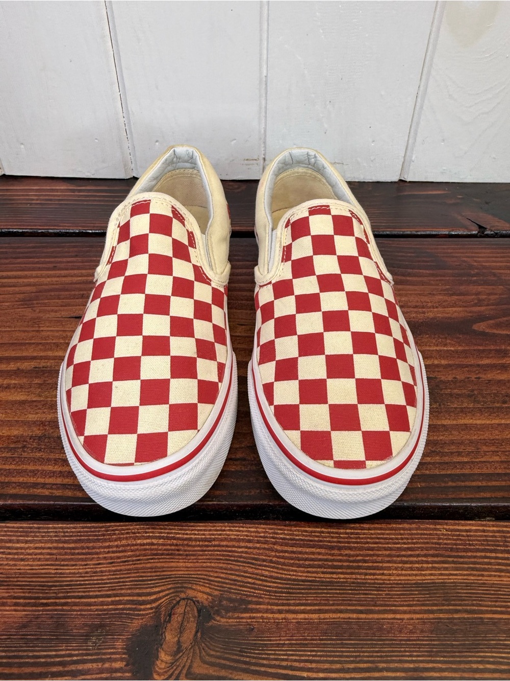 Vans Classic Slip-On Checkerboard Sneakers Red/White Women’s Size 6.5